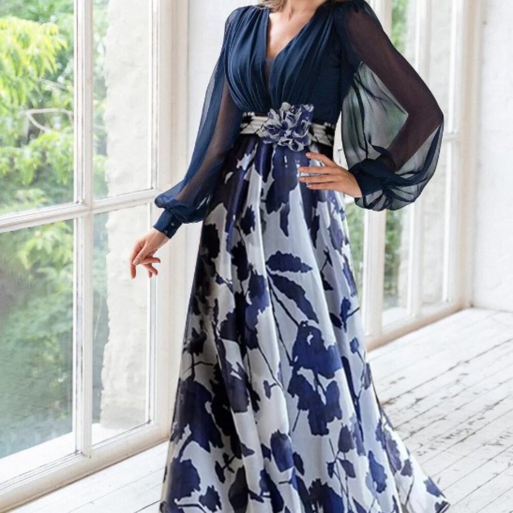 MONDRESSY A Line Long Sleeves Floor Length Floral Formal/Mother Size 6 - Picture 4 of 6